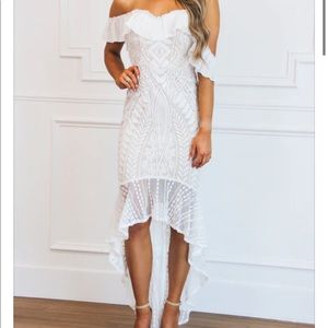 SOMETHING SPECIAL MIDI DRESS: WHITE/NUDE